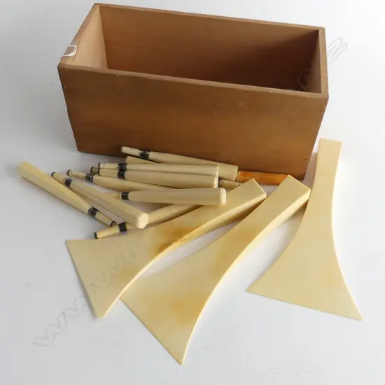 BOX OF 14 IVORY CARVED PIECES 19TH C