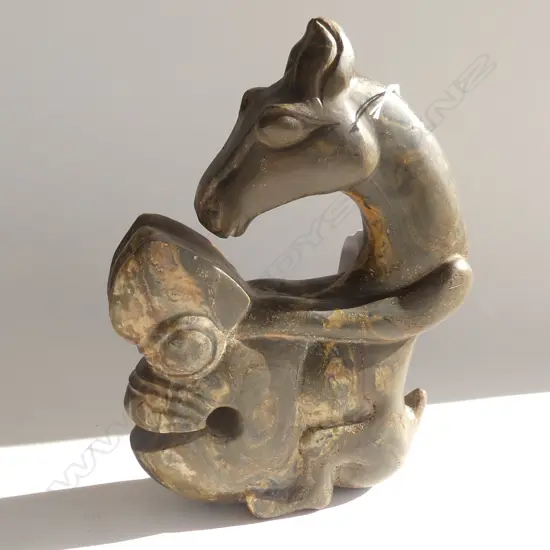 ORIENTAL CARVED STONE HORSE H.260mm