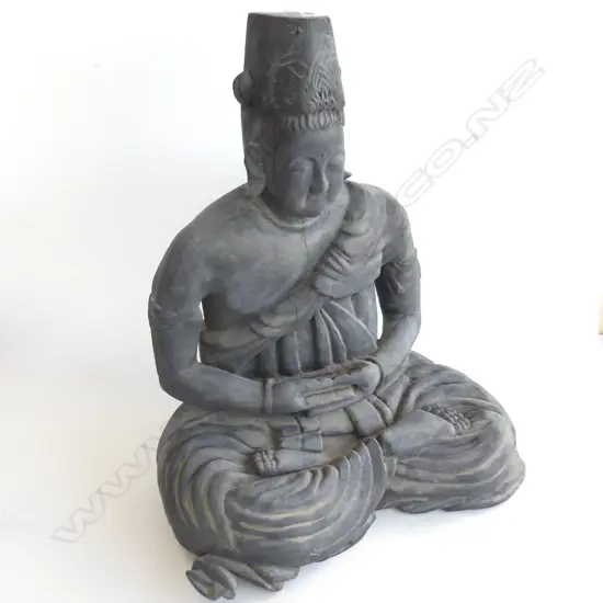 DUSTY OLD ZEN STATUE H565mm. Carved wood dark painted