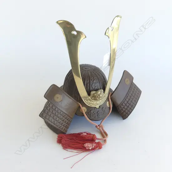 JAPANESE MODEL BRONZED IRON SAMURAI KABUTO HELMET H282mm