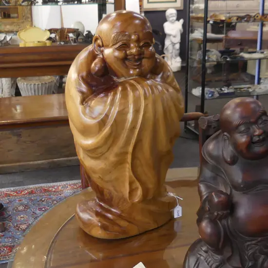 LARGE CARVED LAUGHING BUDDHA H.610MM 