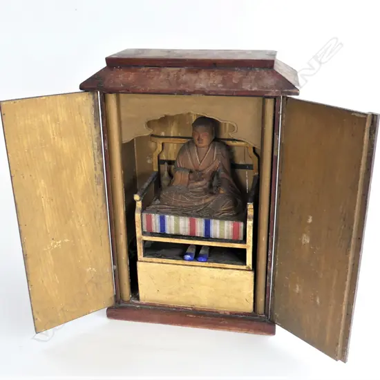 EARLY 20TH C BUDDHIST ZUSHI BOXED SITTING MONK H404MM