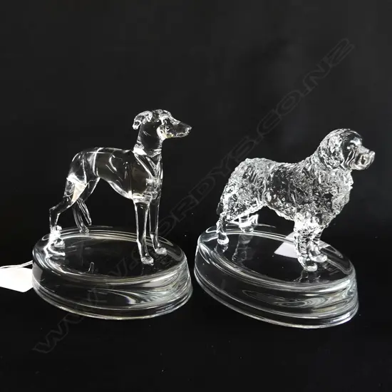 2 GLASS STATUETTES; WHIPPET & BURNESE MOUNTAIN DOG, SIGNED NEIL HARRIS 