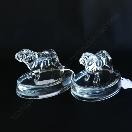 2 BULLDOG GLASS STATUETTES - SIGNED & DATED 'NEIL HARRIS 2017