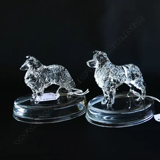 2 GLASS STATUETTES; ROUGH COAT COLLIE & BORDER COLLIE - SIGNED & DATED 'NEIL HARRIS 2017 ENGLAND'