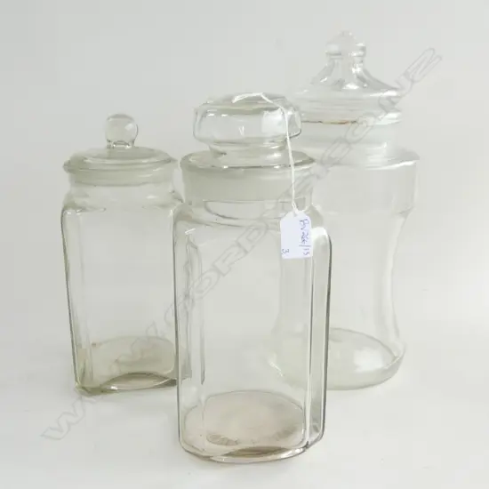 3 VINTAGE GLASS LOLLY JARS H.350mm
