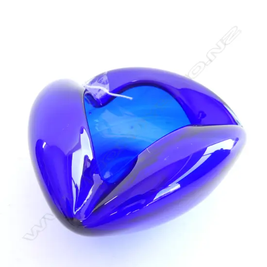 COBALT BLUE ART GLASS BOWL - ETCHED SIGNATURE TO BASE; ERIC H ? DIA 160MM