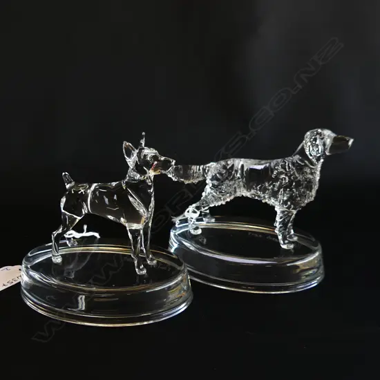 2 GLASS STATUETTES; PINCER & RETRIEVER, SIGNED NEIL HARRIS 2017
