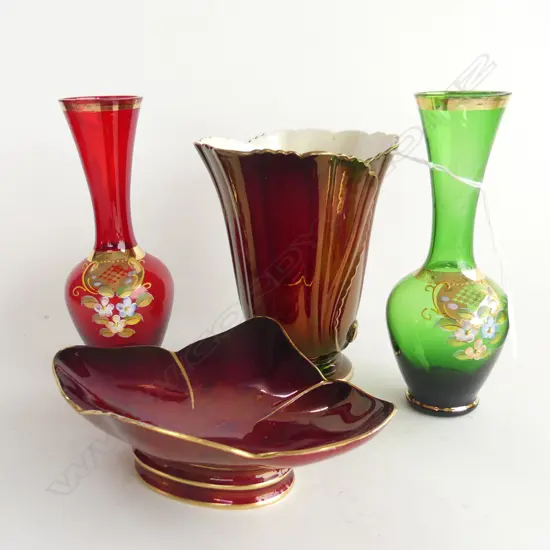 2 PCES ROUGE ROYALE + PR VENETIAN VASES H.175mm