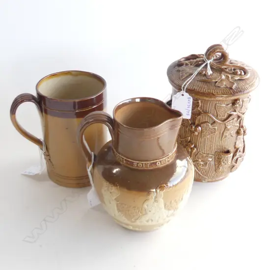 STONEWARE LIDDED JAR JUG & MUG H150MM