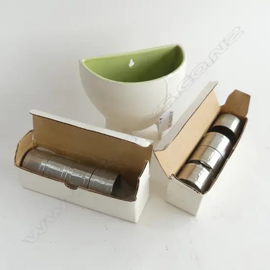 8 PEWTER SERVIETTE RINGS + NORFOLK WALL FLOWER HOLDER/VASE