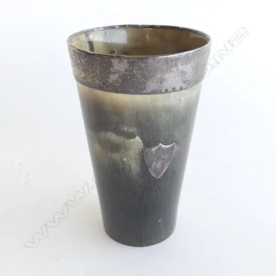 SCOTTISH SILVER RIMMED HORN BEAKER 130MM
