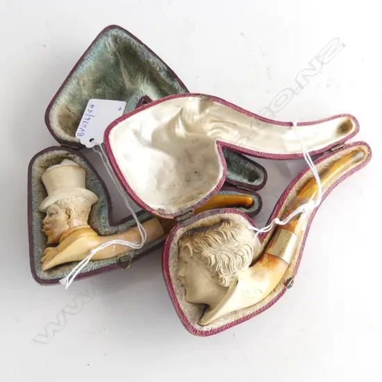 2 CASED MEERCHAUM PIPES LADY PROFILE & TOP HAT GENT 1501340MM