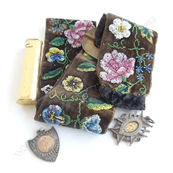 BAG LOT BERLIN BEADWORK BELT 2 S/S SPORTS MEDALS & DUNHILL LIGHTER