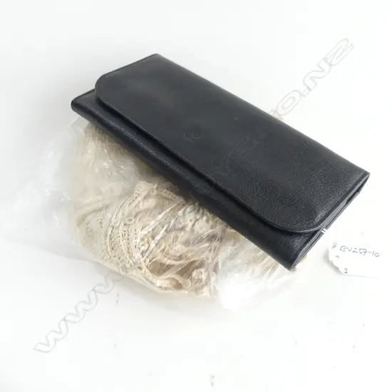 PIERRE CARDIN BLACK LEATHER JEWEL WALLET + LACE CLOTHE