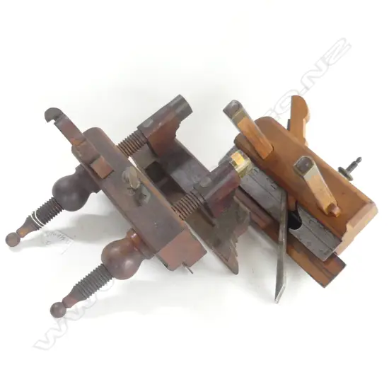 2 WOODEN PLOW PLANES ONE WITH ADJUSTABLE SCREW ARMS 