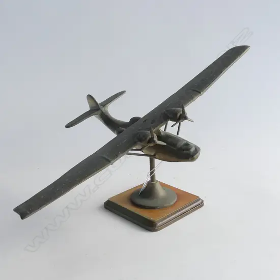 OLD CATALINA MODEL BRASS PLANE ON STAND W.420mm