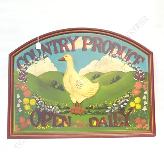 VINTAGE STYLE SIGN 'COUNTRY PRODUCE / OPEN DAILY' 610x800mm