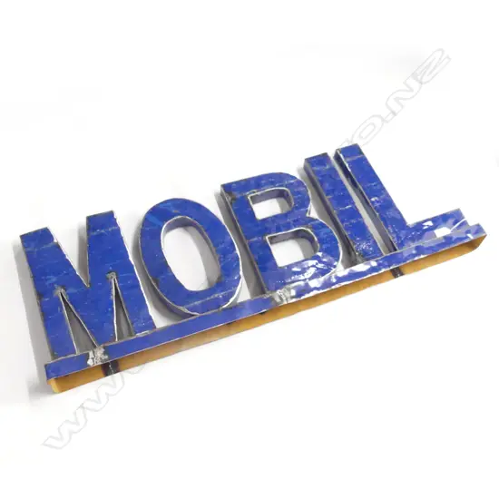 LARGE BLUE PAINTED TIN 'MOBIL' SIGN L.1020MM