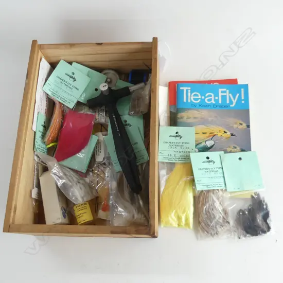 BOX LOT ASST. VINTAGE FLY FISHING GEAR; COCK NECK HACKLES ETC