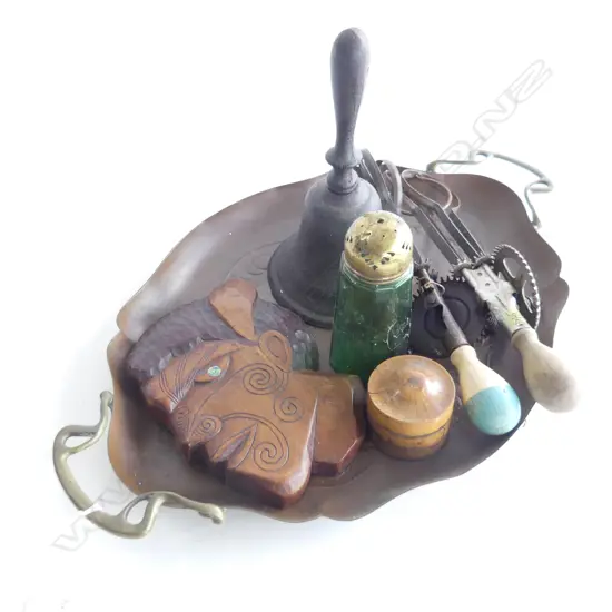 COPPER TRAY & 6 COLLECTABLES