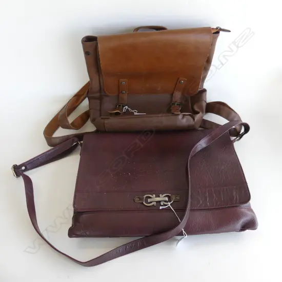 2 BROWN FAUX LEATHER SATCHELS 