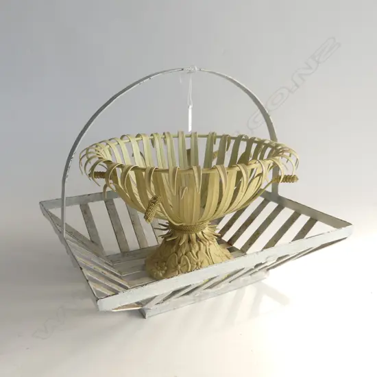 2 VINTAGE STYLE METAL BASKETS; 300mm dia & 360x310mm