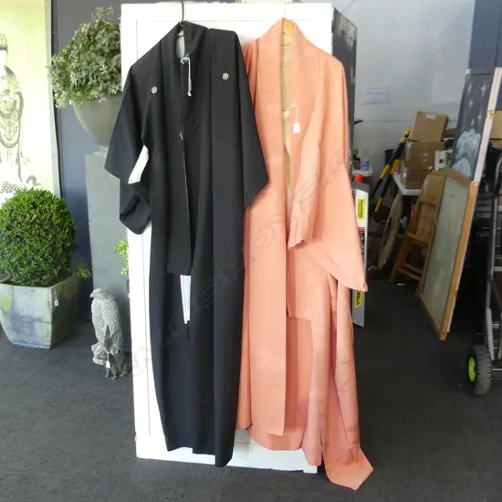 2 SILK KIMONOS, 1 BLACK, 1 PINK CLOUDS