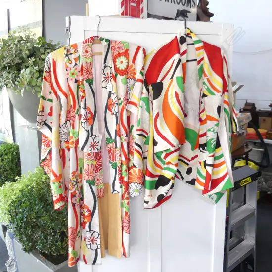 2 SHORT KIMONO JACKETS, 1 BRIGHT FLORAL,1 SURF WAVES