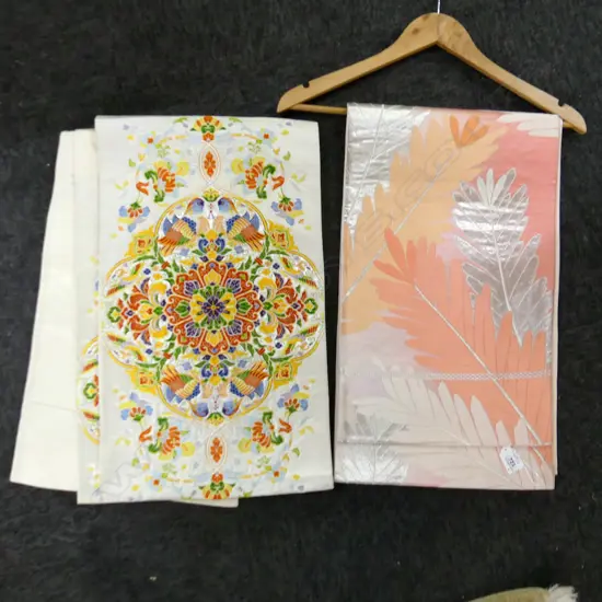 2 SILK OBI ,1 EMBROIDERED BIRDS & FLOWERS & 1 AUTUMN LEAVES