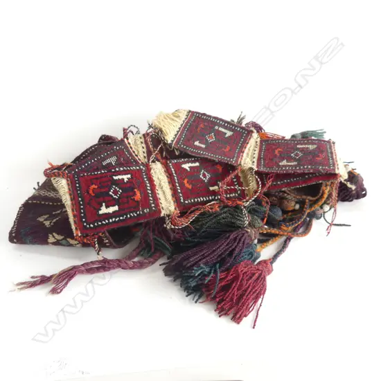 2 OLD AFGHAN HAND KNOTTED TENT BANDS W TASSLE FRINGE L's.1800mm & 1100-mm.