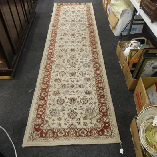 BEIGE MACHINE KNOTTED RUNNER 3000x800mm STAINS & WEAR