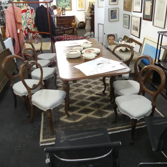 8 VICTORIAN BALLOON BACK CHAIRS - HARLEQUIN SET 2 WITH REPAIRS