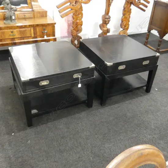 PR LGE SQUARE CONTEMPORARY EBONISED SIDE TABLES w. METAL DETAIL  675x675x500mm