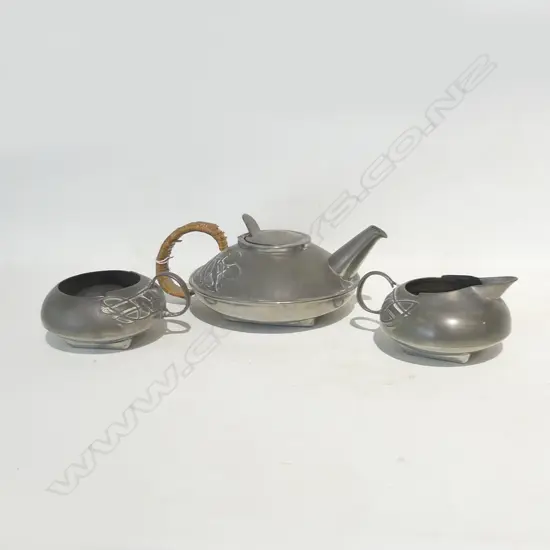 3 PCE TUDRIC PEWTER TEA SET