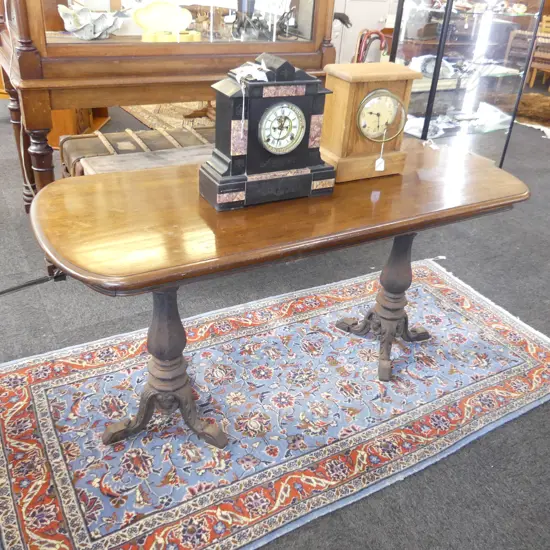 VICTORIAN TABLE w. CAST IRON DOUBLE PEDESTAL BASE 1440x600x780mm