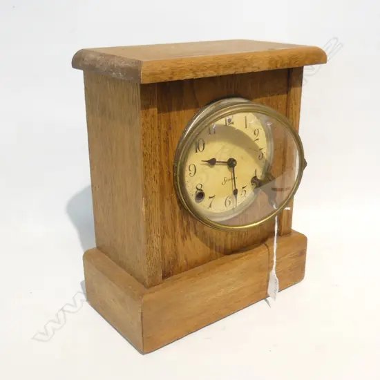 OAK MANTLE CLOCK 'SESSIONS USA' w. KEY H.305mm 