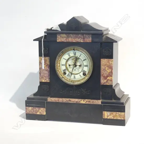ANTIQUE ANSONIA BLACK MARBLE MANTLE CLOCK w. KEY H.360mm