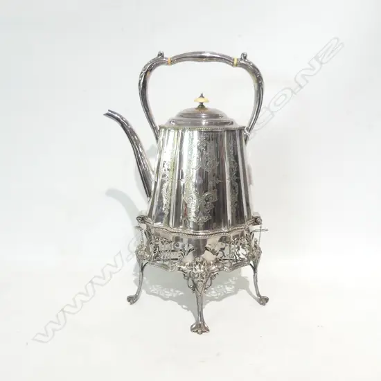 SILVER PLATE COFFEE POT w. TEA LAMP H.420mm