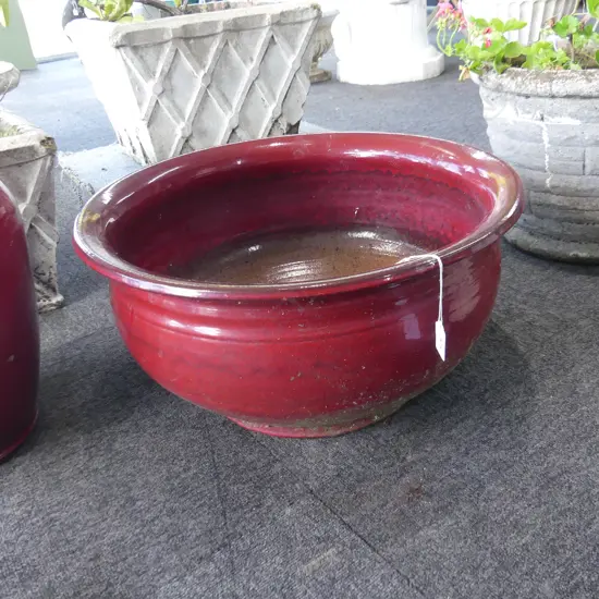 LGE RED GLAZED CERAMIC PLANTER 530mm dia