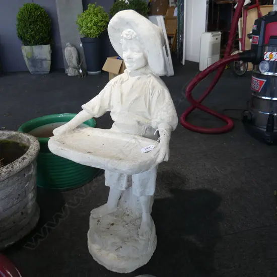 CONCRETE GARDEN ORNAMENT; BOY HOLDING TRAY H.760mm