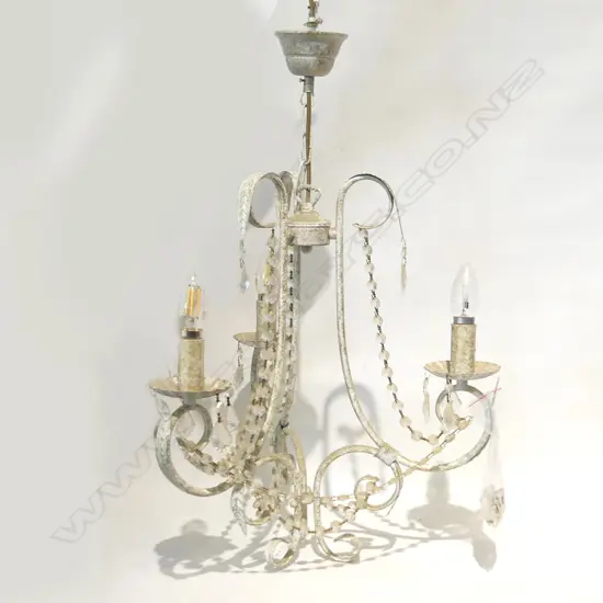 WHITE METAL VINTAGE STYLE 3 LIGHT CHANDELIER H.500mm