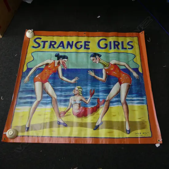 LARGE 'STRANGE GIRLS' CIRCUS BANNER 1370 X 1120MM
