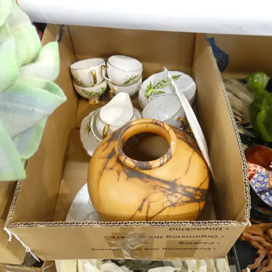 BOX LOT COLCLOUGH TEA SET + CERAMIC VASE