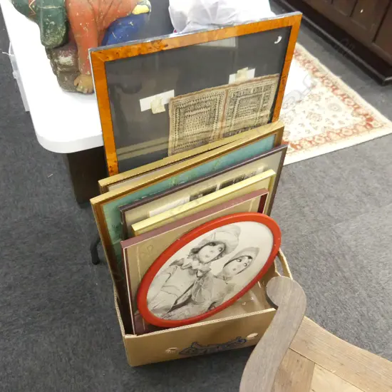 BOX LOT ASST. ARTWORKS, PRINTS ETC...