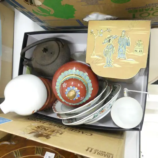 10 ASST. ORIENTAL PCES; TEAPOT, CADDY, CLOISONNE VASE ETC