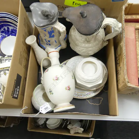 BOX LOT ASST. PARIAN WARE; 3 LGE JUGS AF ETC