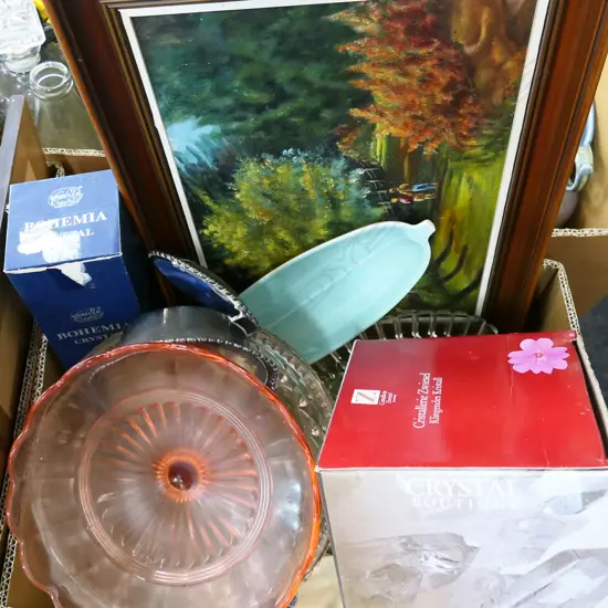 BOX LOT ASST. PRESSED GLASS, PLATES