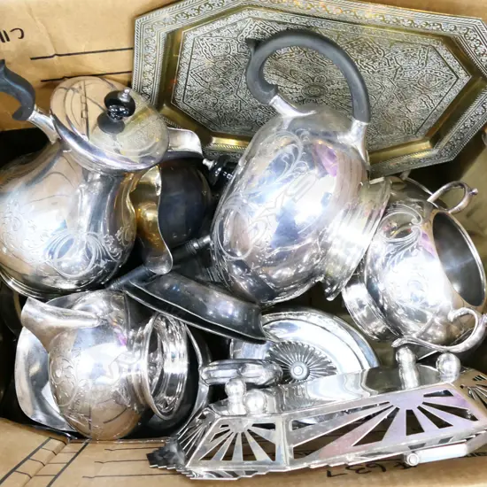 BOX LOT EPNS & BRASS TRAY