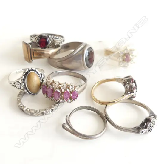 10 ASST RINGS, MOSTLY SILVER